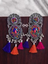 The Layered Tasseled Statement Makers (Pink-blue Hues) - The Embroidered Oxidised Collection