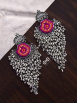 The Bohemian Jhaalar Statement Makers (Orange-Pink) - The Embroidered Oxidised Collection