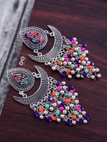 The Droplet Jhaalar Earrings (Multicolour) - The Embroidered Oxidised Collection 