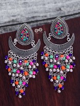 The Droplet Jhaalar Earrings (Multicolour) - The Embroidered Oxidised Collection 