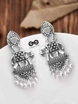 The Little Artistic Pearly Elephants - Oxidised Boho Earrings