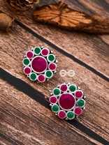 The Bling Button Studs - Ruby-Emerald - Tiny Trinket Earrings