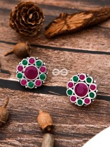 The Bling Button Studs - Ruby-Emerald - Tiny Trinket Earrings
