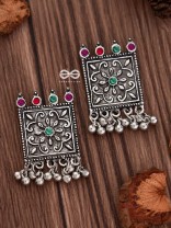 A Floral Ecstasy (Multicolour) - Embellished Oxidised Earrings