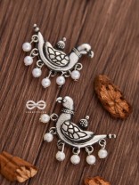 The Dangling Pearl Parrots - Oxidised Boho Earrings