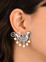 The Dangling Pearl Parrots - Oxidised Boho Earrings