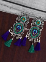 The Layered Tasseled Statement Makers (Blue Hues) - The Embroidered Oxidised Collection