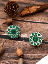 The Bling Button Studs - Emerald Green - Tiny Trinket Earrings