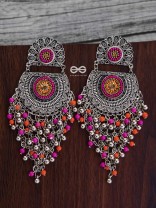 The Multi-Layered Beaded Jhaalar (Orange-Pink) - Embroidered Oxidised Collection