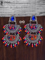 The Multilayered Elegance (Multicolour) - Embroidered Oxidised Earrings