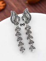 The Five Layered Peacock Jhumkis - Oxidised Boho Earrings