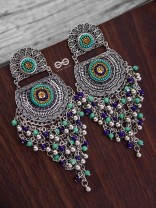 The Multi-Layered Beaded Jhaalar (Blue Hues) - Embroidered Oxidised Collection