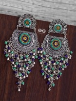 The Multi-Layered Beaded Jhaalar (Blue Hues) - Embroidered Oxidised Collection