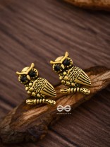 The Owl on a branch Studs (Golden) - Tiny Trinket Earrings