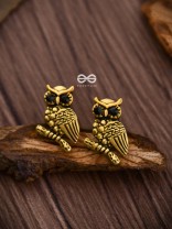 The Owl on a branch Studs (Golden) - Tiny Trinket Earrings