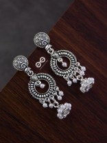 The Little Rounded Layered Jhumkis - Oxidised Boho Earrings