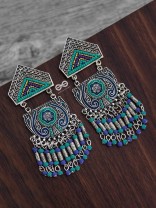 The Multilayered Meenakari Statement Makers (Blue Hues) - Embroidered Oxidised Collection