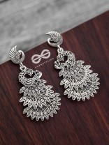 The Multilayered Peacock Artwork - Oxidised Boho Earrings