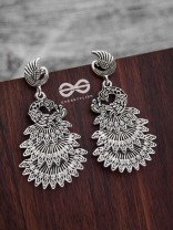 The Multilayered Peacock Artwork - Oxidised Boho Earrings