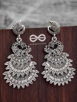 The Multilayered Peacock Artwork - Oxidised Boho Earrings
