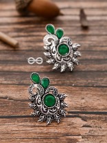 The Vintage Motif Studs - Emerald Green - The Embellished Oxidised Collection