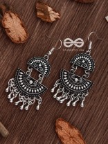 The Little Aztec Tribal Danglers - Oxidised Boho Earrings