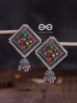 The Beaded Bohemian Square Jhumkas(Multicoloured) - Embroidered Oxidised Collection