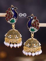 A Meenakari Embellished Delight - Colourful Peacock Jhumkas