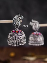 The Large Statement Peacock Jhumkas - Embellished Oxidised Collection