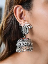 The Large Statement Peacock Jhumkas - Embellished Oxidised Collection