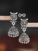 The Little Cute Owl Jhumkis - Oxidised Boho Earrings