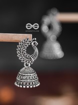The Intricate Peacock Jhumkis - Oxidised Boho Earrings