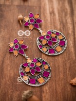 The Queen's Desire - Embellished Oxidised Danglers (Orange-Pink)