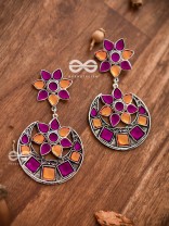 The Queen's Desire - Embellished Oxidised Danglers (Orange-Pink)