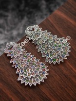 The MultiLayered Enamelled Peacock Danglers - Embellished Oxidised Collection