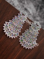 The MultiLayered Enamelled Peacock Danglers - Embellished Oxidised Collection