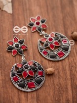 The Queen's Desire - Embellished Oxidised Danglers (Red-Black)