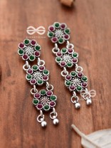 The Triple Layered Intricate Danglers (Ruby Emerald) - The Embellished Oxidised Collection