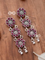 The Triple Layered Intricate Danglers (Ruby Red) - The Embellished Oxidised Collection