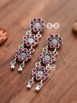The Triple Layered Intricate Danglers (Ruby Red) - The Embellished Oxidised Collection