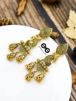 The Intricate Golden Peacock Triple Boho Jhumkis