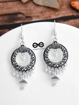 Little Intricate Circled Danglers - Oxidised Boho Earrings