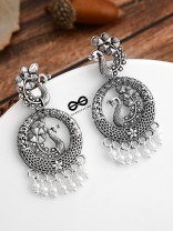 An Intricate Peacock Artwork - Oxidised Boho Earrings