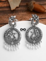 An Intricate Peacock Artwork - Oxidised Boho Earrings