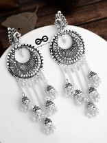 The Intricate Round Five Jhumkis- Oxidised Boho Earrings