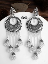 The Intricate Round Five Jhumkis- Oxidised Boho Earrings