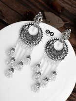 The Intricate Round Five Jhumkis- Oxidised Boho Earrings