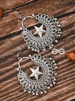 The Moon and Star Danglers - Oxidised Boho Earrings