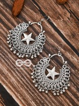The Moon and Star Danglers - Oxidised Boho Earrings