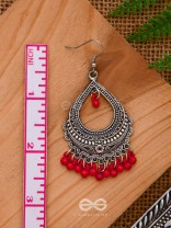 The Intricate Motif Drops - Oxidised Boho Earrings - Red